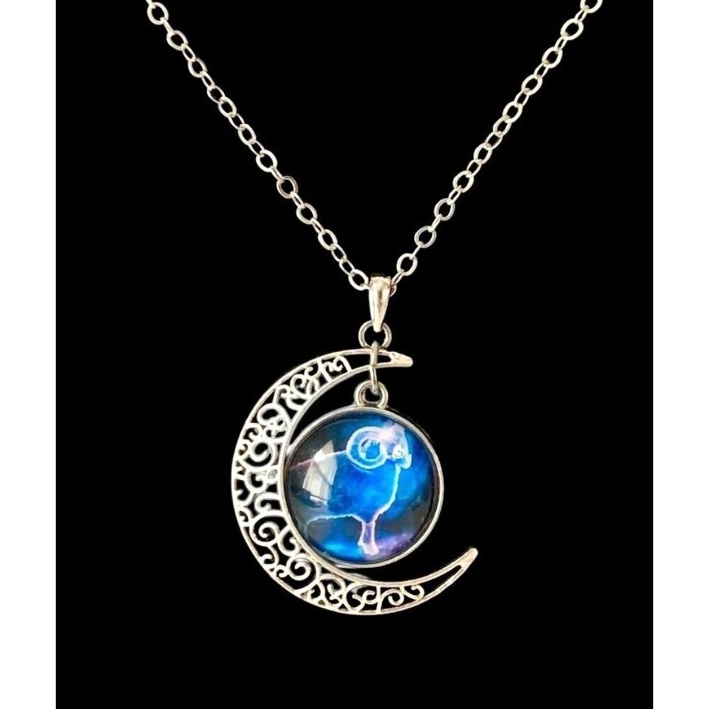 Aries Zodiac Sign Horoscope Pendant Necklace Silver Tone